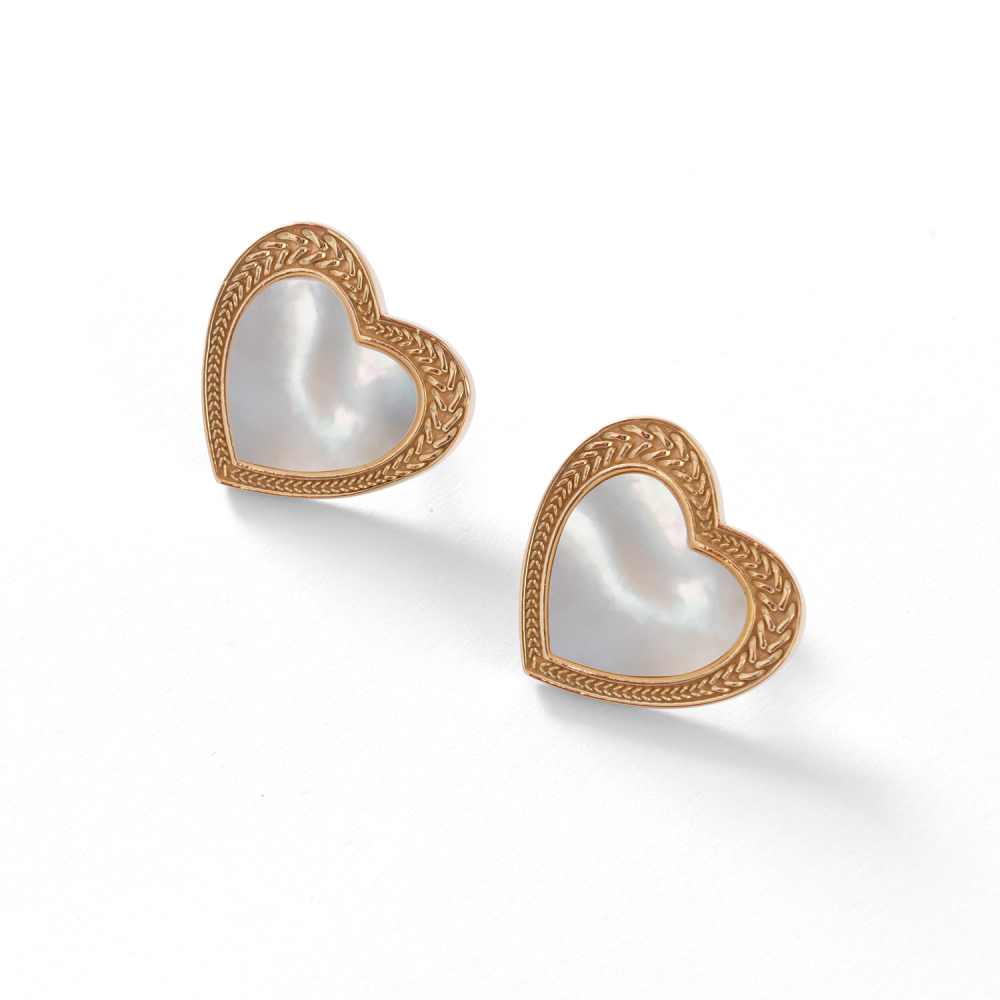 ORECCHINI CUORE MADREPERLA DORATI CON PERNO