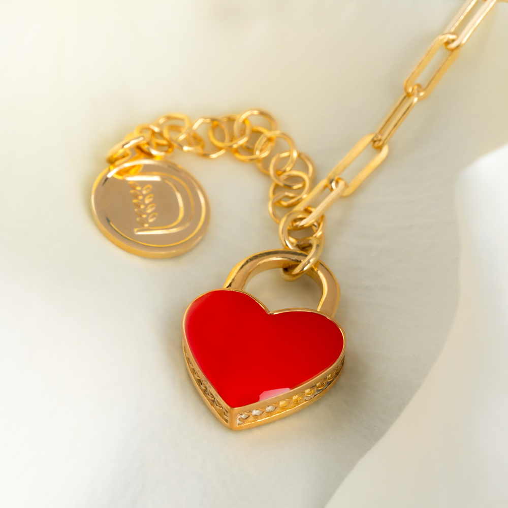 BRACCIALE PROMESSA CUORE ROSSO DORATO