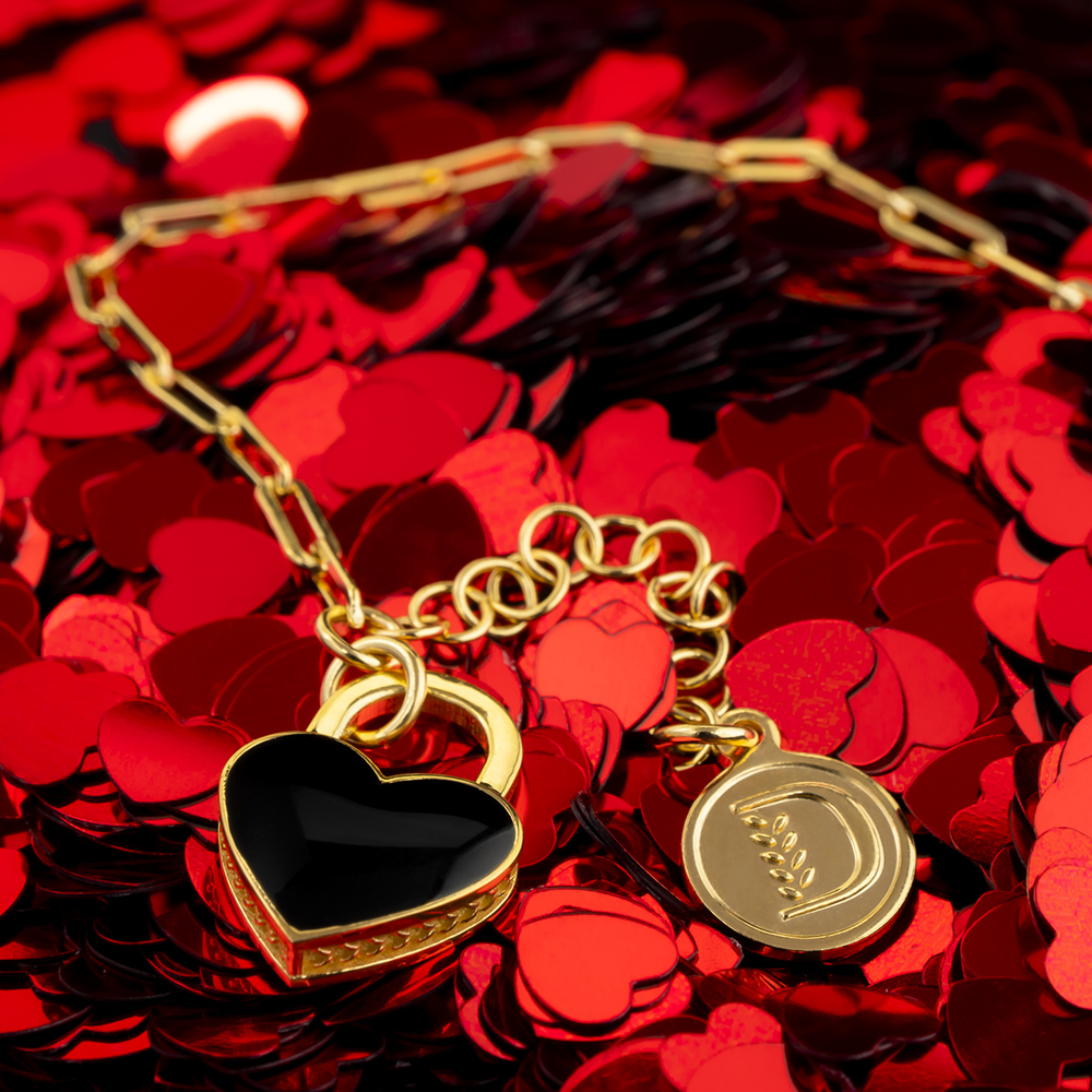 BRACCIALE PROMESSA CUORE NERO DORATO