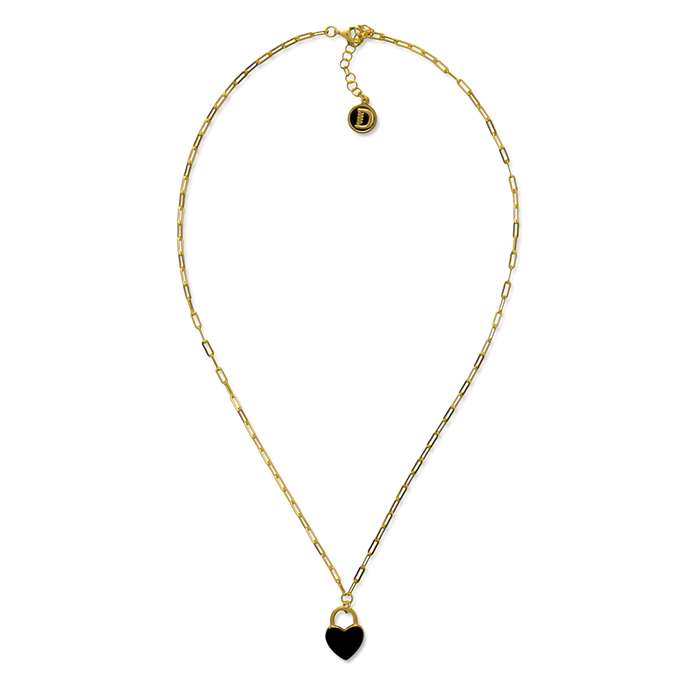 COLLANA PROMESSA CUORE NERO DORATO