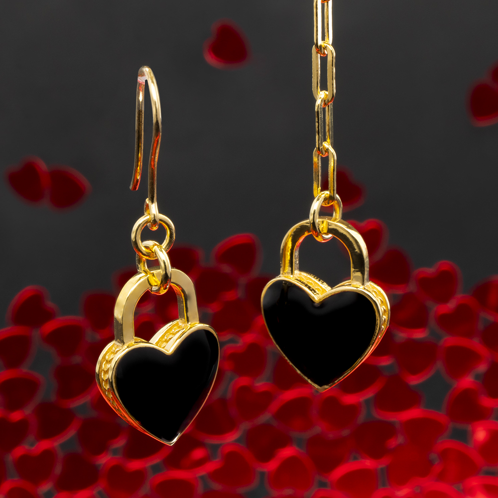 ORECCHINI PROMESSA CUORE NERO DORATO